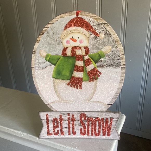 NWT Glittered Let It Snow Snowman ⛄️ Snow Globe Holiday Decoration Sign - Picture 11 of 16